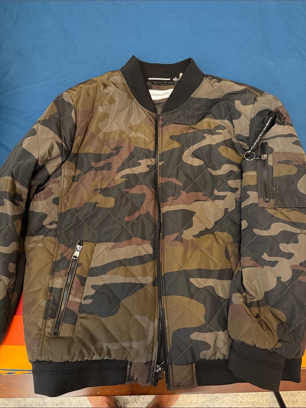 Calvin Klein Men's Camo Quilted Bomber Jacket - Olive/Black/Brown
